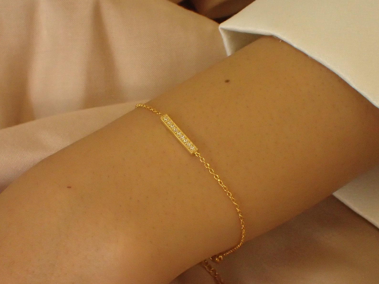 Diamond Bar Bracelet / Bridal Bracelet Gift for Her / Trendy Bar Bracelet / Layering Bar Bracelet