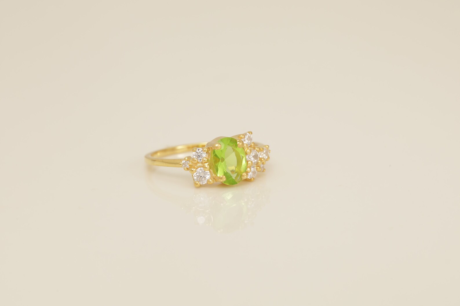 Peridot Engagement Ring, Diamonds Cluster Ring, August Birthstone Ring, Unique Peridot Anniversary Ring, Promise Ring