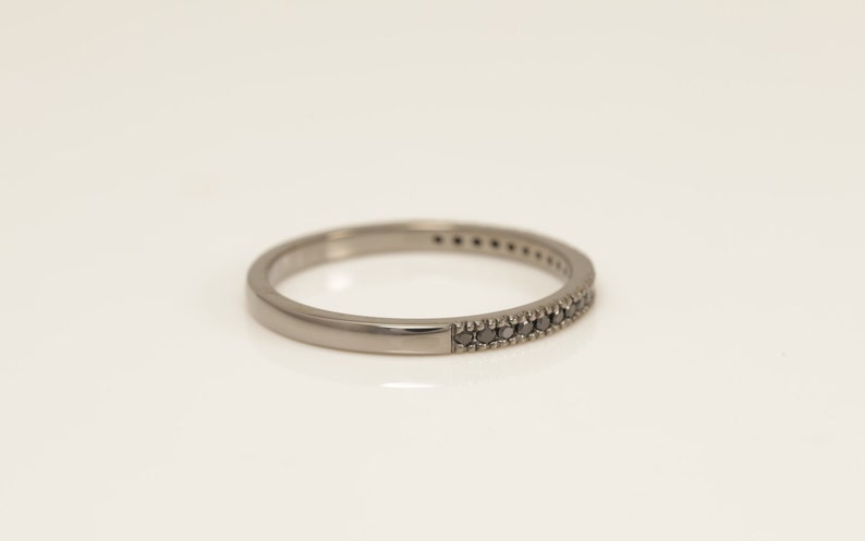 Black Coating Micro Pave Band, Black CZ Half Eternity Band, Stacking Wedding Band Gift for Her, Dainty Stackable Band