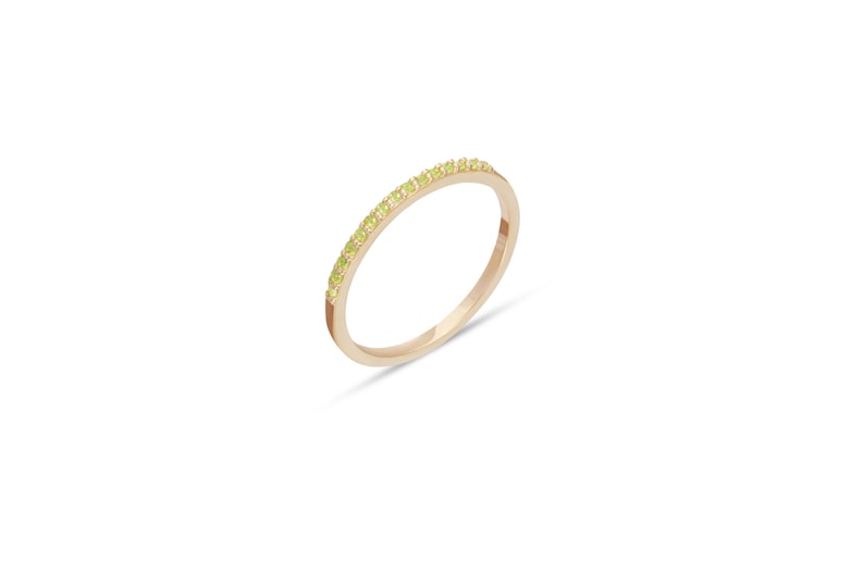 Micro Pave Peridot Wedding Band, Sterling Silver Dainty Stackable Band, August Birthstones, Stacking Ring