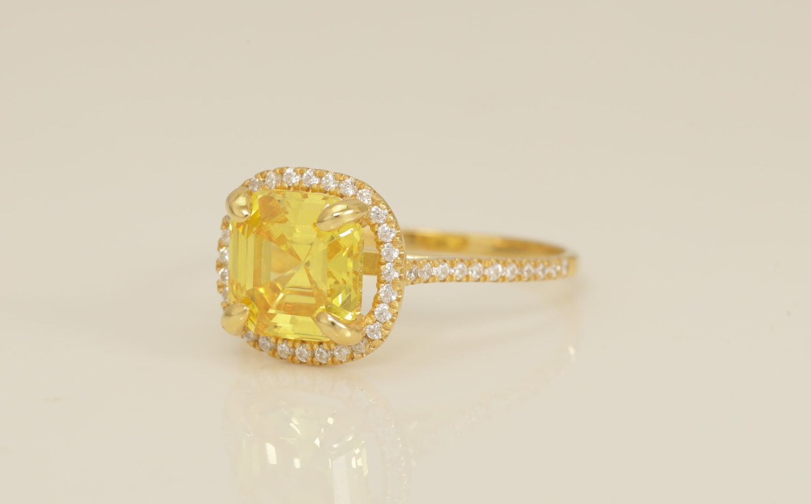 3.0 CT Yellow Sapphire Engagement Ring, Diamond Halo Yellow Sapphire Ring, September Birthstone Ring, Anniversary Ring Gift for Her