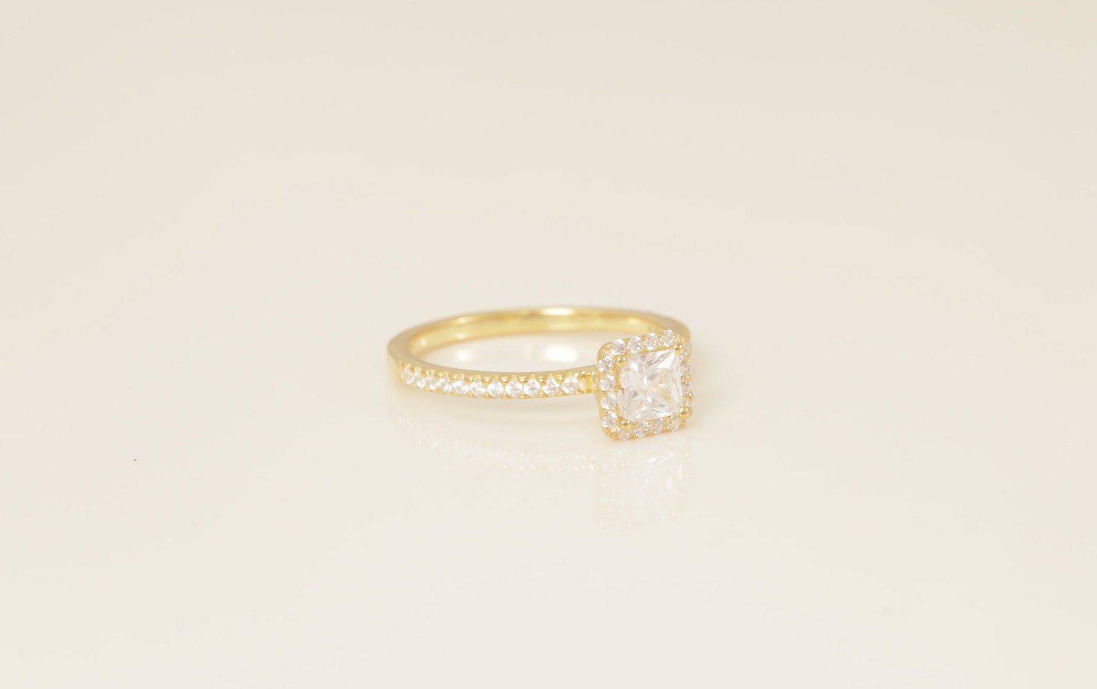 Princess Cut Diamond Halo Engagement Ring, Vintage Diamond Wedding Band, Unique Promise Ring, Anniversary Ring