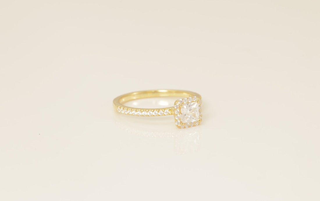 Princess Cut Diamond Halo Engagement Ring, Vintage Diamond Wedding Band, Unique Promise Ring, Anniversary Ring