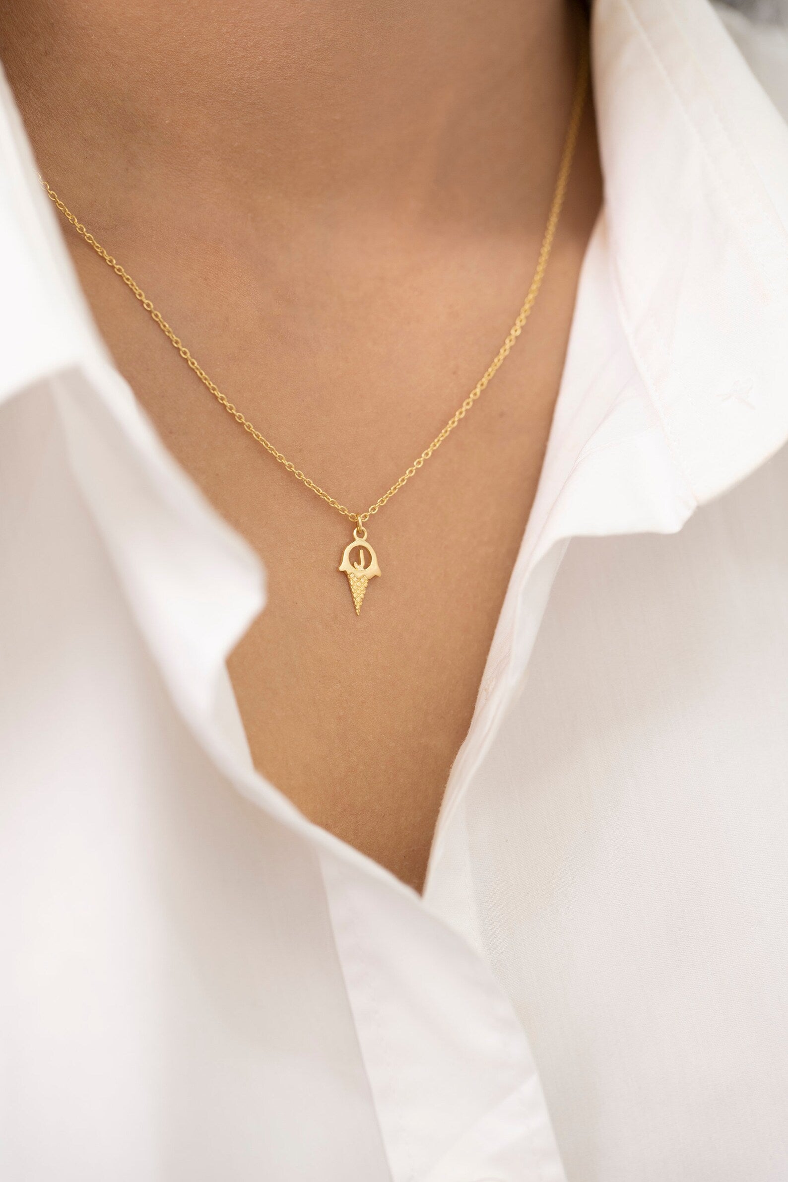 Personalized Ice-cream Necklace, Cone Initial Necklace, Ice-cream Charm, Summer Jewelry, Ice Cream Cone Pendant Necklace