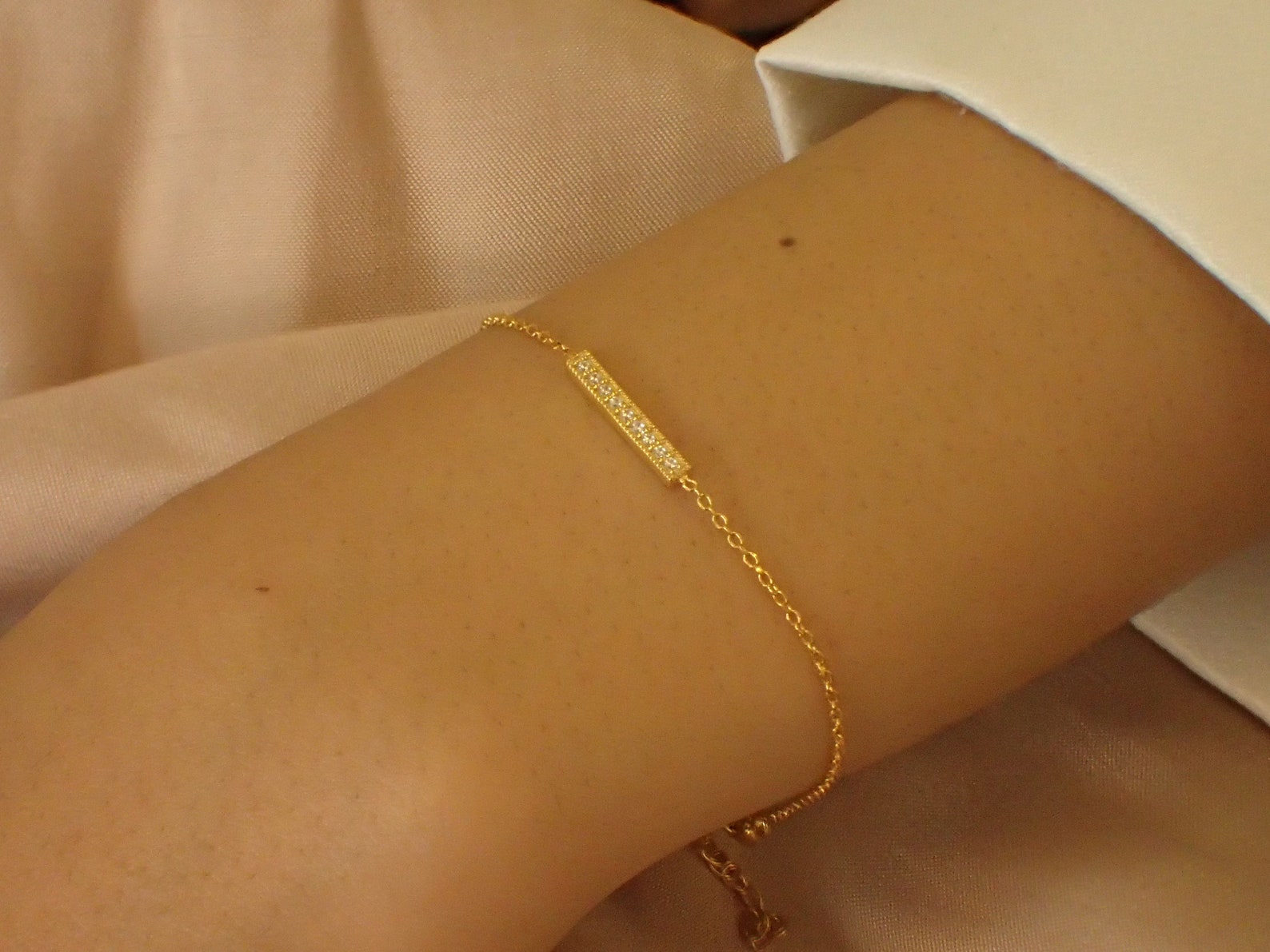 Diamond Bar Bracelet / Bridal Bracelet Gift for Her / Trendy Bar Bracelet / Layering Bar Bracelet