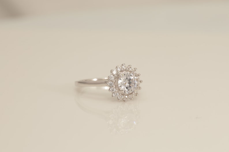 Diamond Halo Engagement Ring, Diamond Promise Ring, Anniversary Ring Gift for Wife, Diamond Wedding Ring