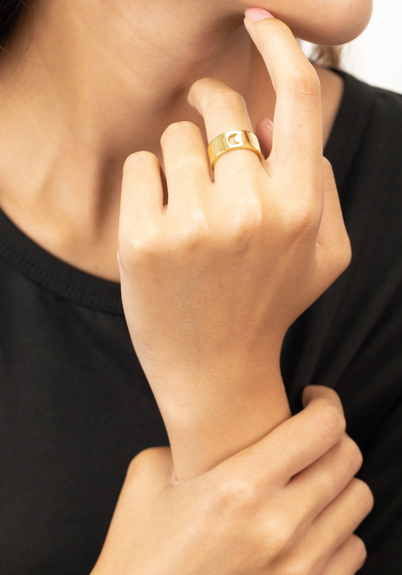 Crescent Moon Ring Set for Couples, His and Her Promise Ring, Anniversary Gift for Wife or Husband, Wedding Gift