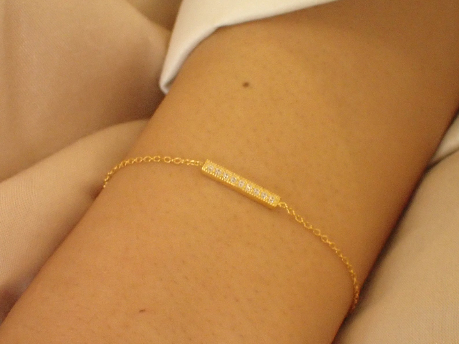 Diamond Bar Bracelet / Bridal Bracelet Gift for Her / Trendy Bar Bracelet / Layering Bar Bracelet