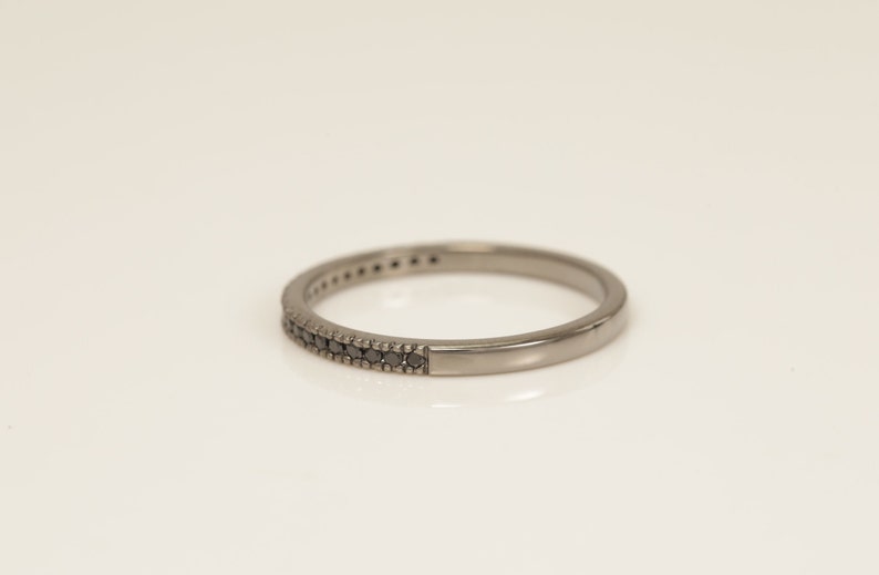 Black Coating Micro Pave Band, Black CZ Half Eternity Band, Stacking Wedding Band Gift for Her, Dainty Stackable Band