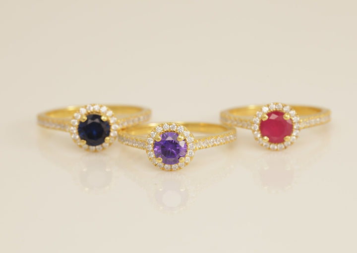 Diamond Halo Blue Sapphire Engagement Ring, September Birthstone Ring, Vintage Style Sapphire Ring, Bridal Promise Ring for Women