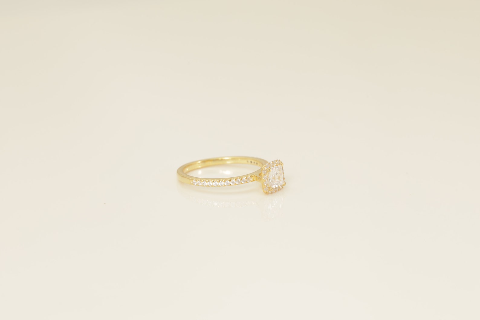 Princess Cut Diamond Halo Engagement Ring, Vintage Diamond Wedding Band, Unique Promise Ring, Anniversary Ring