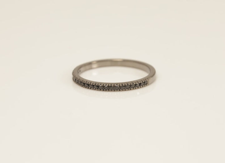 Black Coating Micro Pave Band, Black CZ Half Eternity Band, Stacking Wedding Band Gift for Her, Dainty Stackable Band