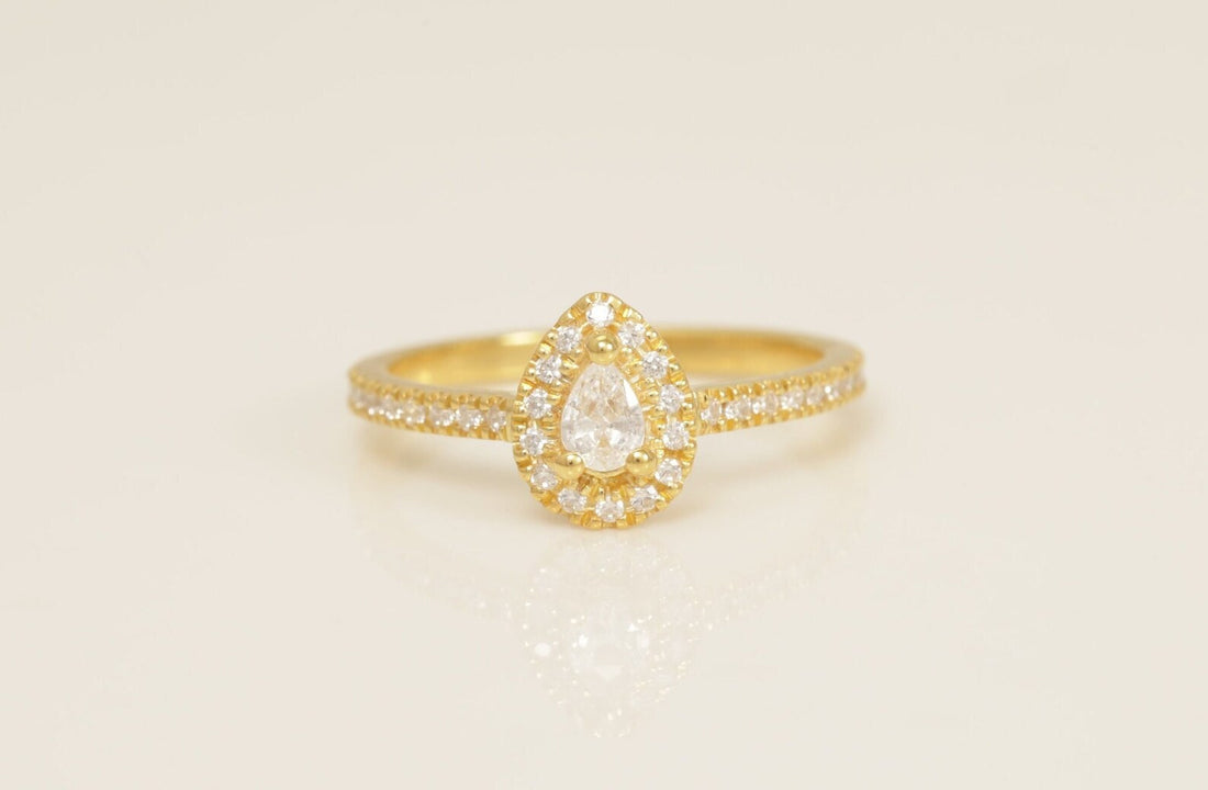 4x3mm Diamond Halo Engagement Ring, Pear Shape Diamond Wedding Ring, Unique Promise Ring for Women, Anniversary Ring