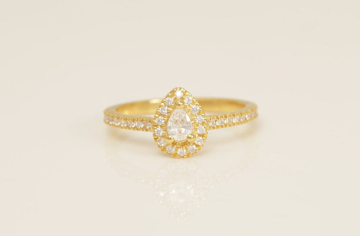 4x3mm Diamond Halo Engagement Ring, Pear Shape Diamond Wedding Ring, Unique Promise Ring for Women, Anniversary Ring