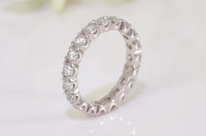 3.0mm Fishtail Diamond Eternity Ring, Fishtail Diamond Wedding Band, Full Eternity Diamond Stackable Ring Gift for Women