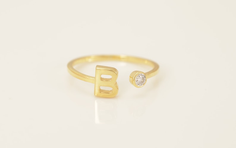 Personalized B Initial Rings, Open Cuff Ring, Dainty Initial Ring, Letter Name Ring, Gold Letter Ring, Stackable Letter Ring