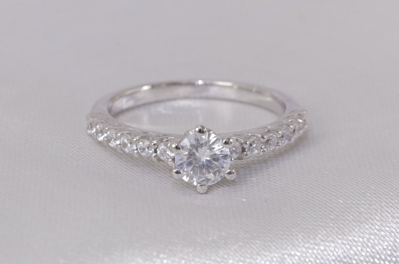 0.50CT Six Prong Diamond Engagement Ring, Bridal Promise Ring, Pave Setting Anniversary Ring Gift for Her