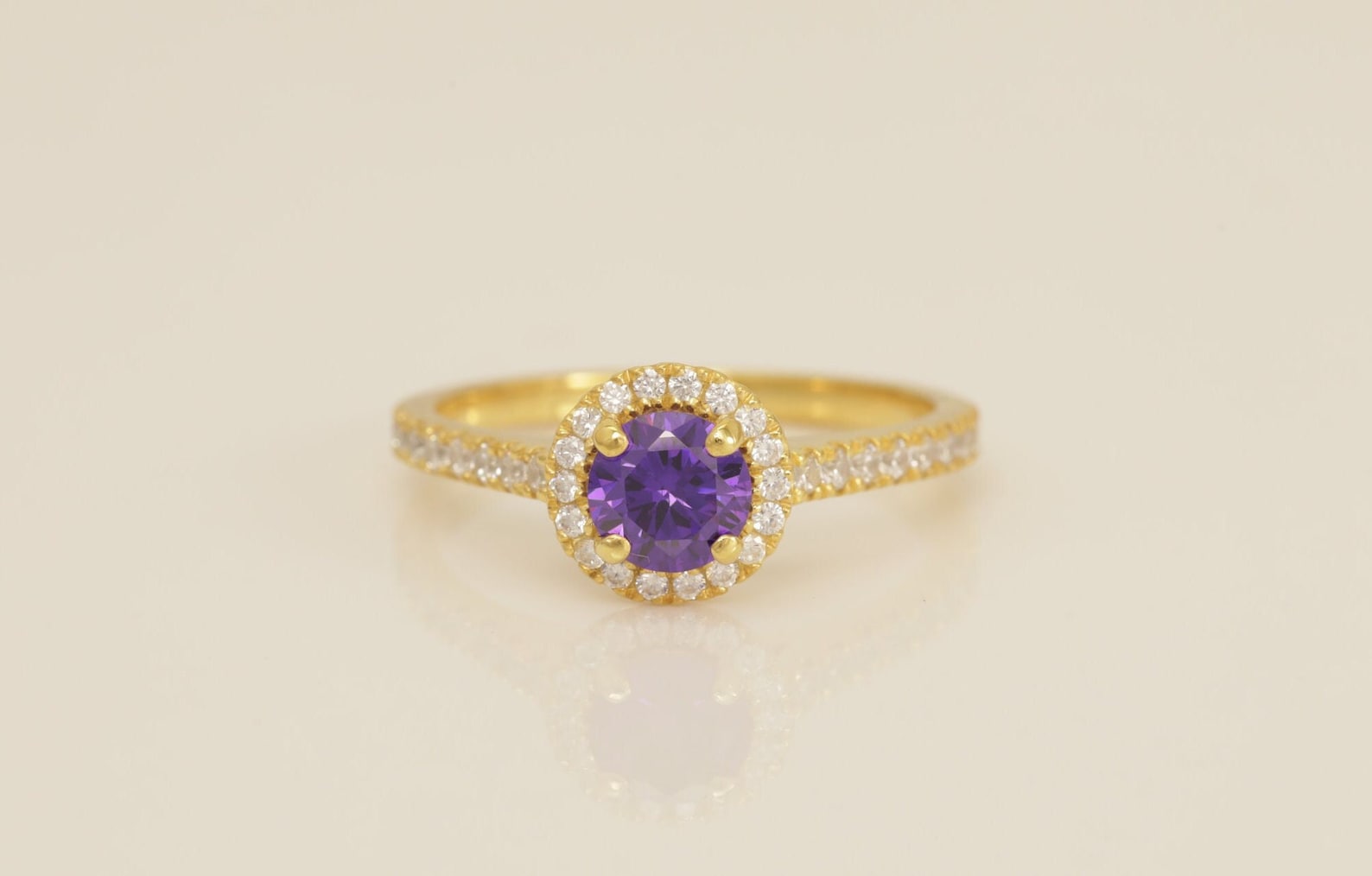 Diamond Halo Amethyst Engagement Ring, February Birthstone Ring, Vintage Style Amethyst Ring, Bridal Promise Ring for Women