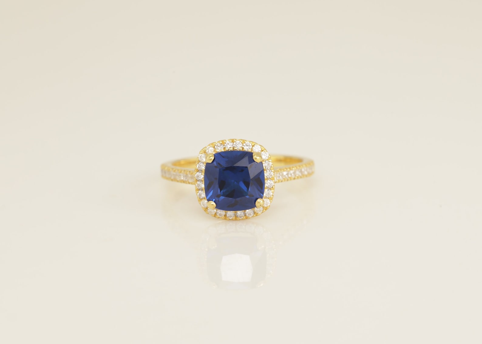 2.0 CT Blue Sapphire Engagement Ring, Diamond Halo Blue Sapphire Ring, September Birthstone Rings, Anniversary Gift for Her
