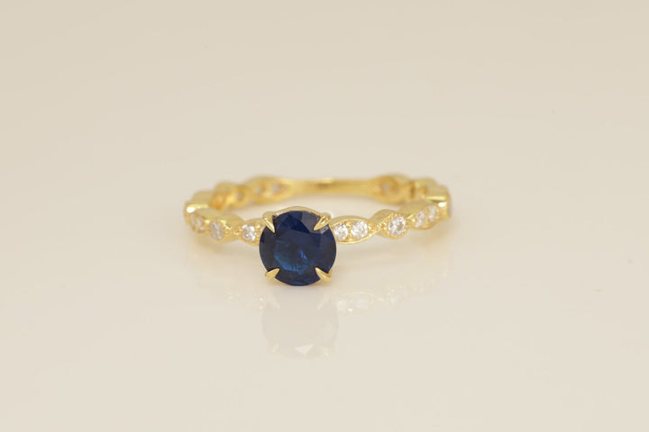 Art Deco Blue Sapphire Engagement Ring, September Birthstone Ring, Marquise Vintage Wedding Ring, Anniversary Ring Gift for Her