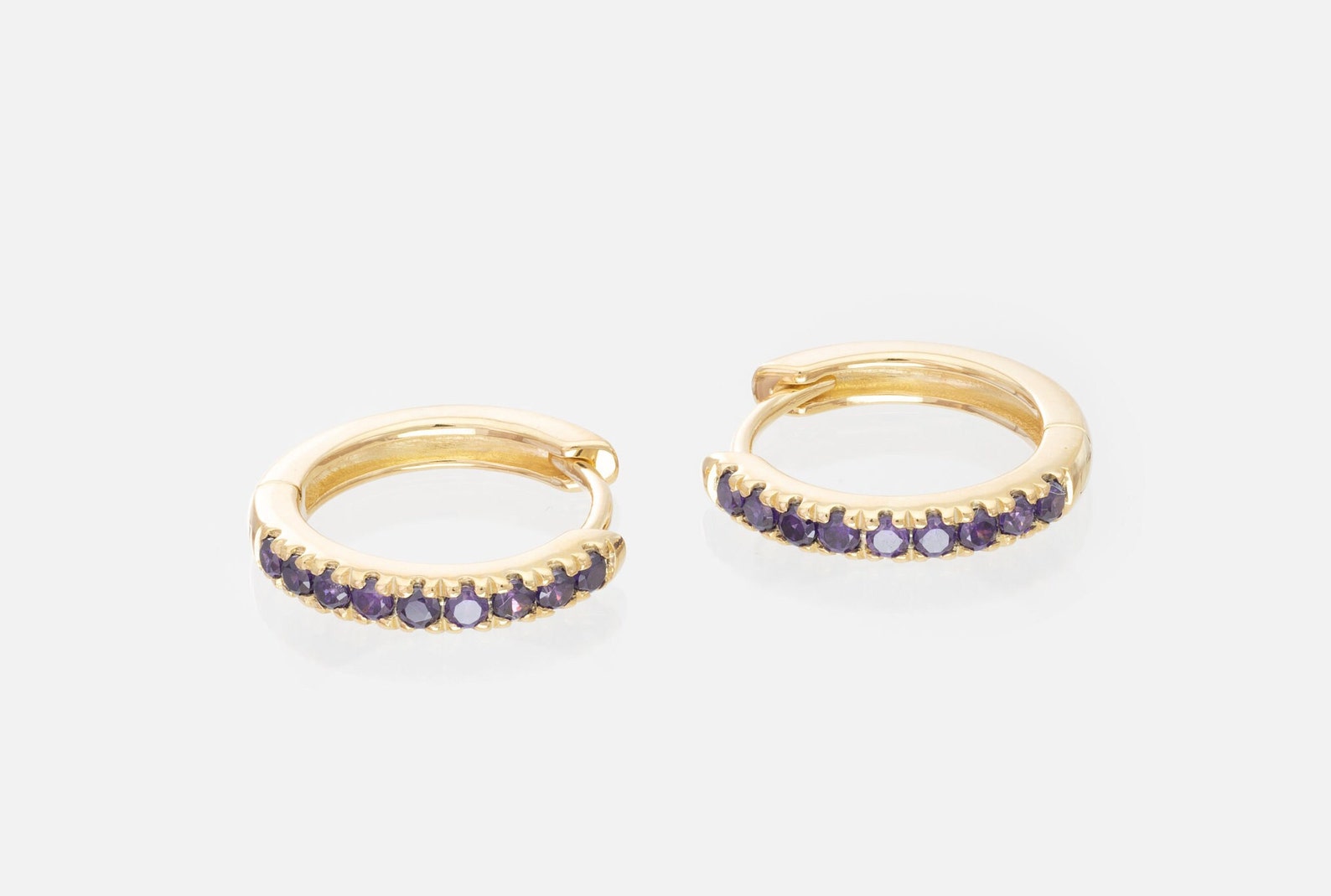 Amethyst Hoop Earrings, February Birthstone Gifts, Huggies Hoop Earrings, Minimal Hoop Earrings