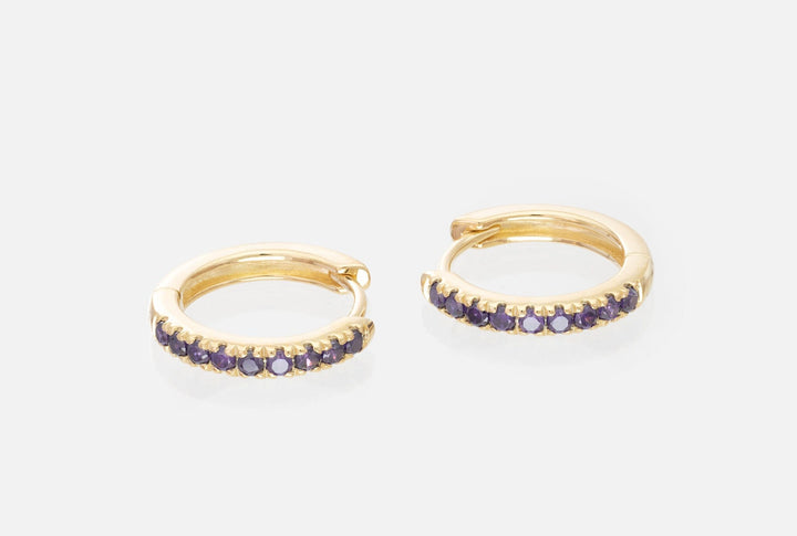 Amethyst Hoop Earrings, February Birthstone Gifts, Huggies Hoop Earrings, Minimal Hoop Earrings