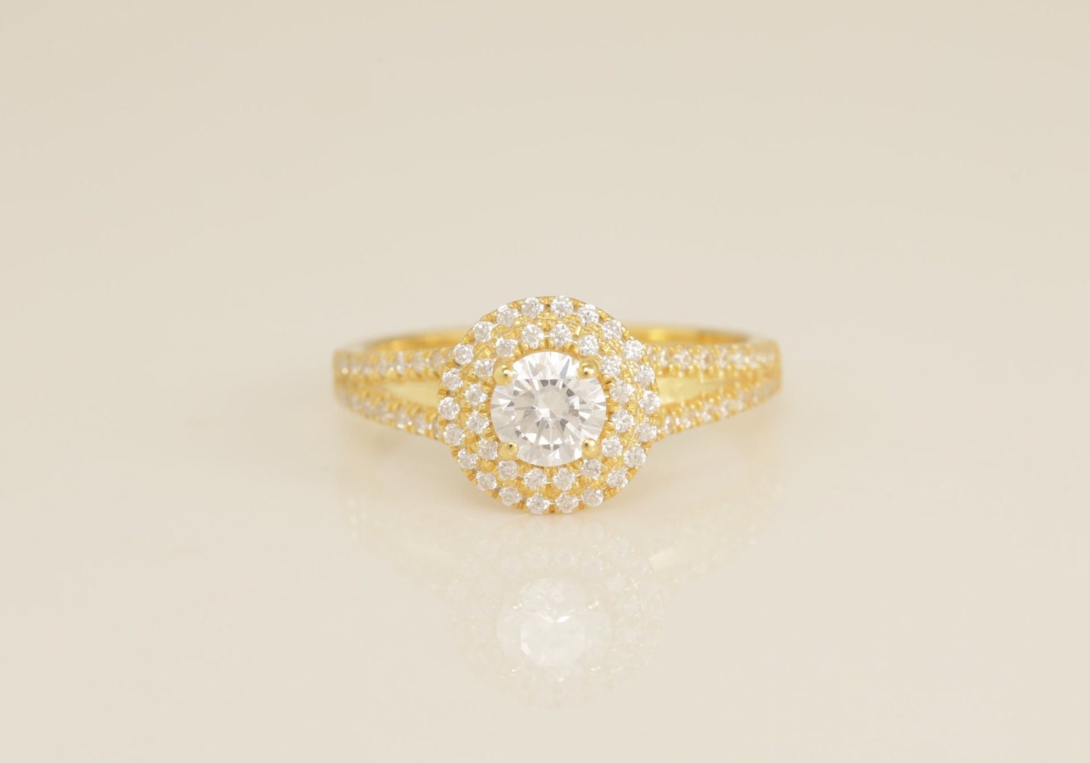 Double Halo Split Shank Engagement Ring, 0.36 CT Diamond Wedding Ring, Bridal Promise Ring for Women, Anniversary Ring