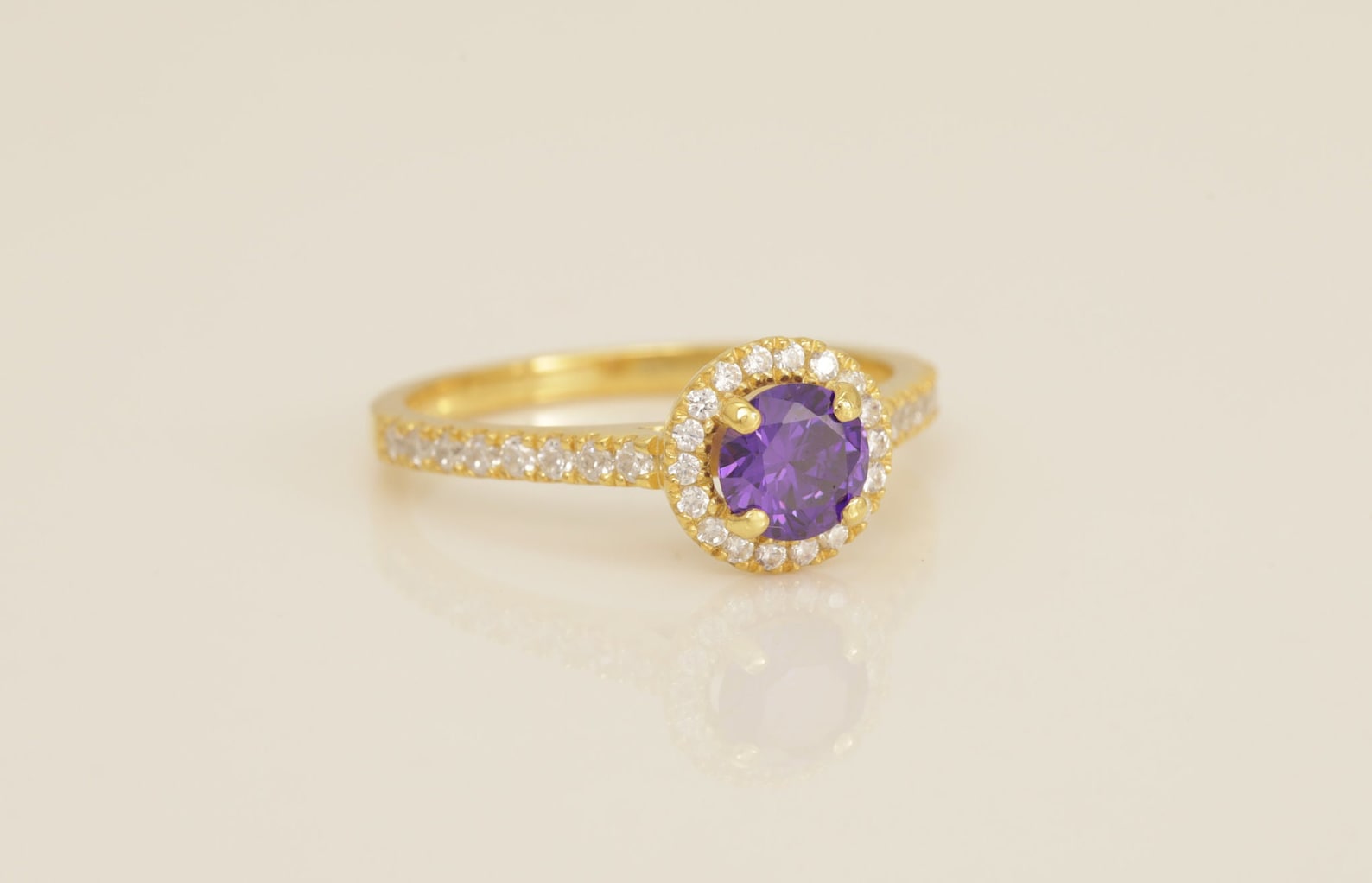 Diamond Halo Amethyst Engagement Ring, February Birthstone Ring, Vintage Style Amethyst Ring, Bridal Promise Ring for Women