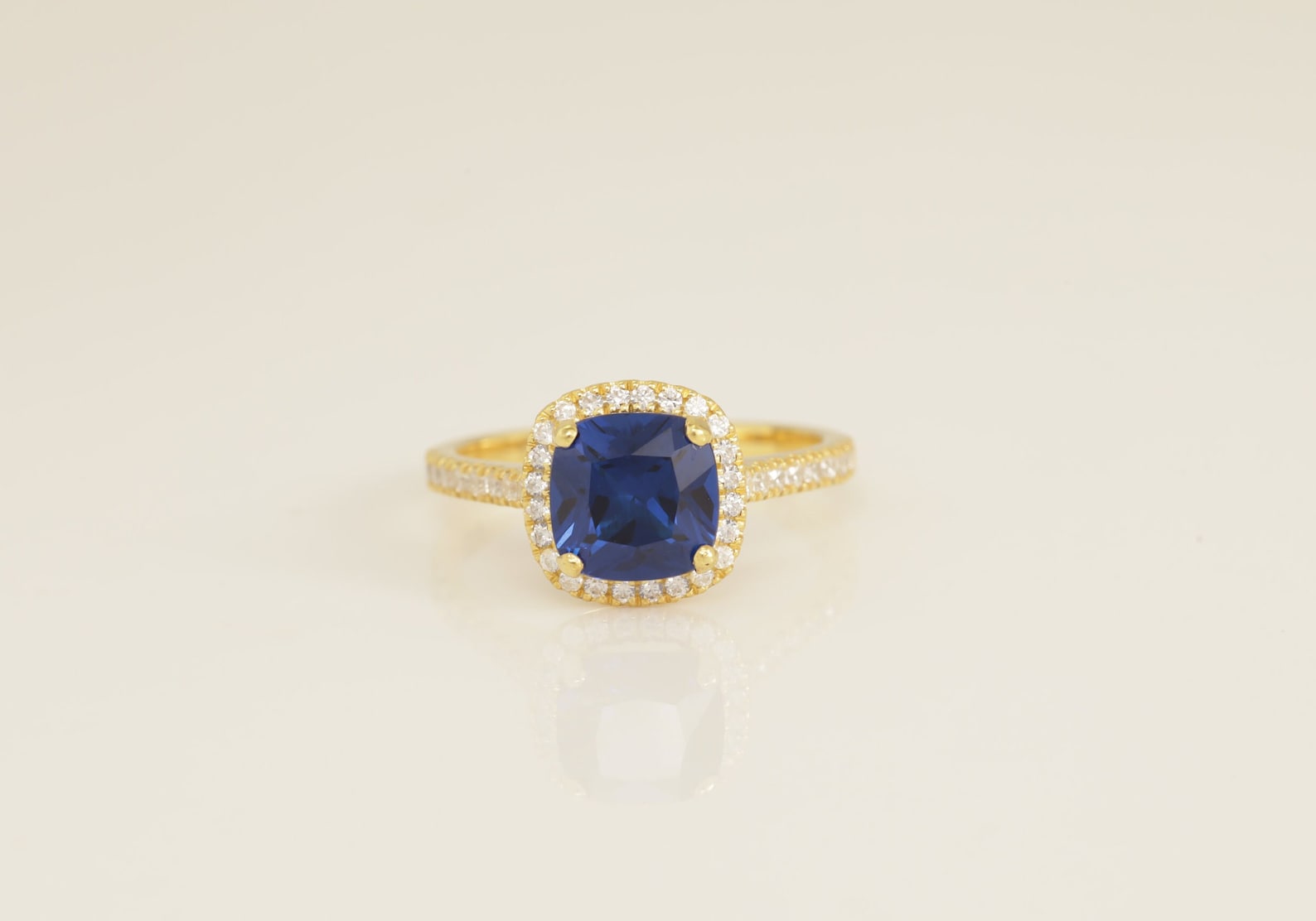 2.0 CT Blue Sapphire Engagement Ring, Diamond Halo Blue Sapphire Ring, September Birthstone Rings, Anniversary Gift for Her