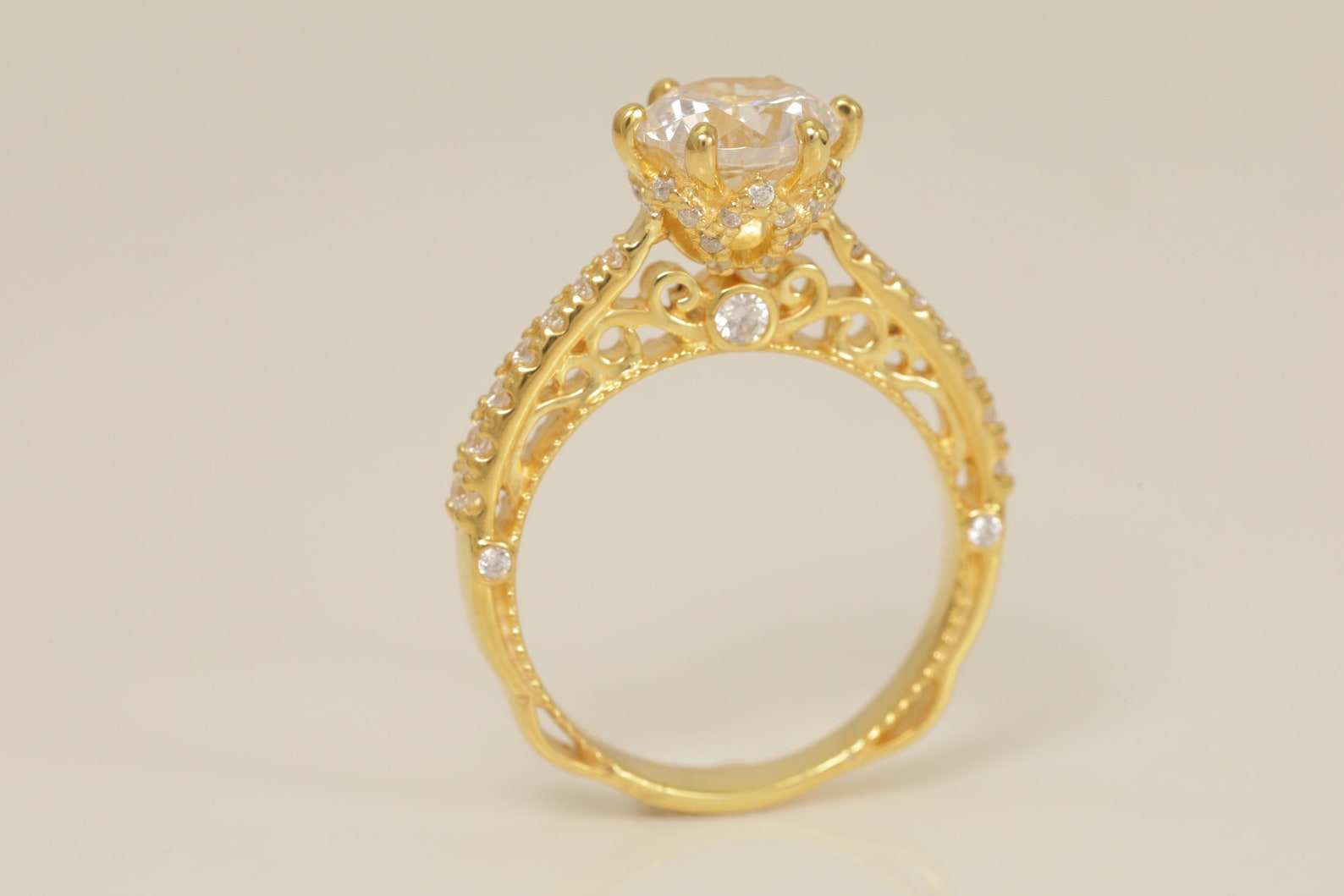 Cathedral Set Diamond Engagement Ring, Six Prong Diamond Anniversary Ring Gift for Her, Bridal Promise Ring, Wedding Ring