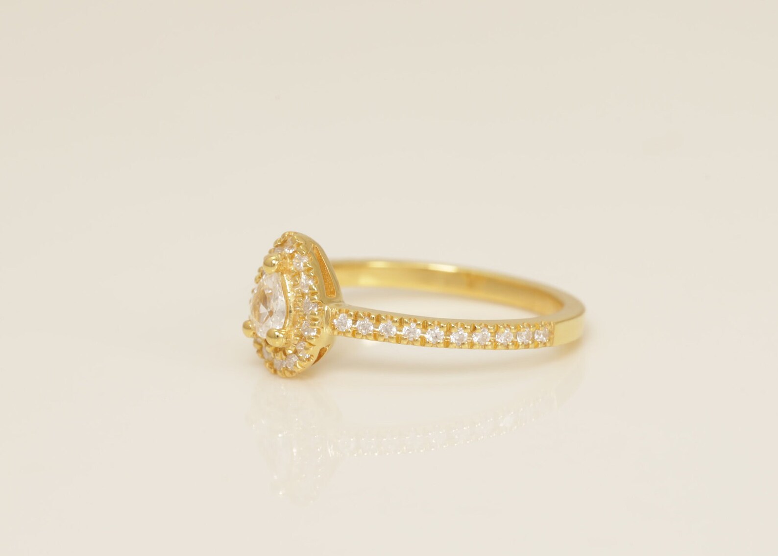 4x3mm Diamond Halo Engagement Ring, Pear Shape Diamond Wedding Ring, Unique Promise Ring for Women, Anniversary Ring