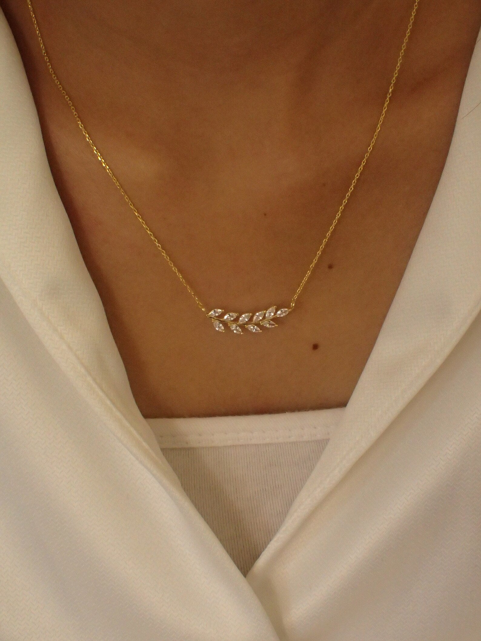 Marquise Unique Leaf Necklace / Diamond Cluster Necklace / Bridal Jewelry Pendant Necklace