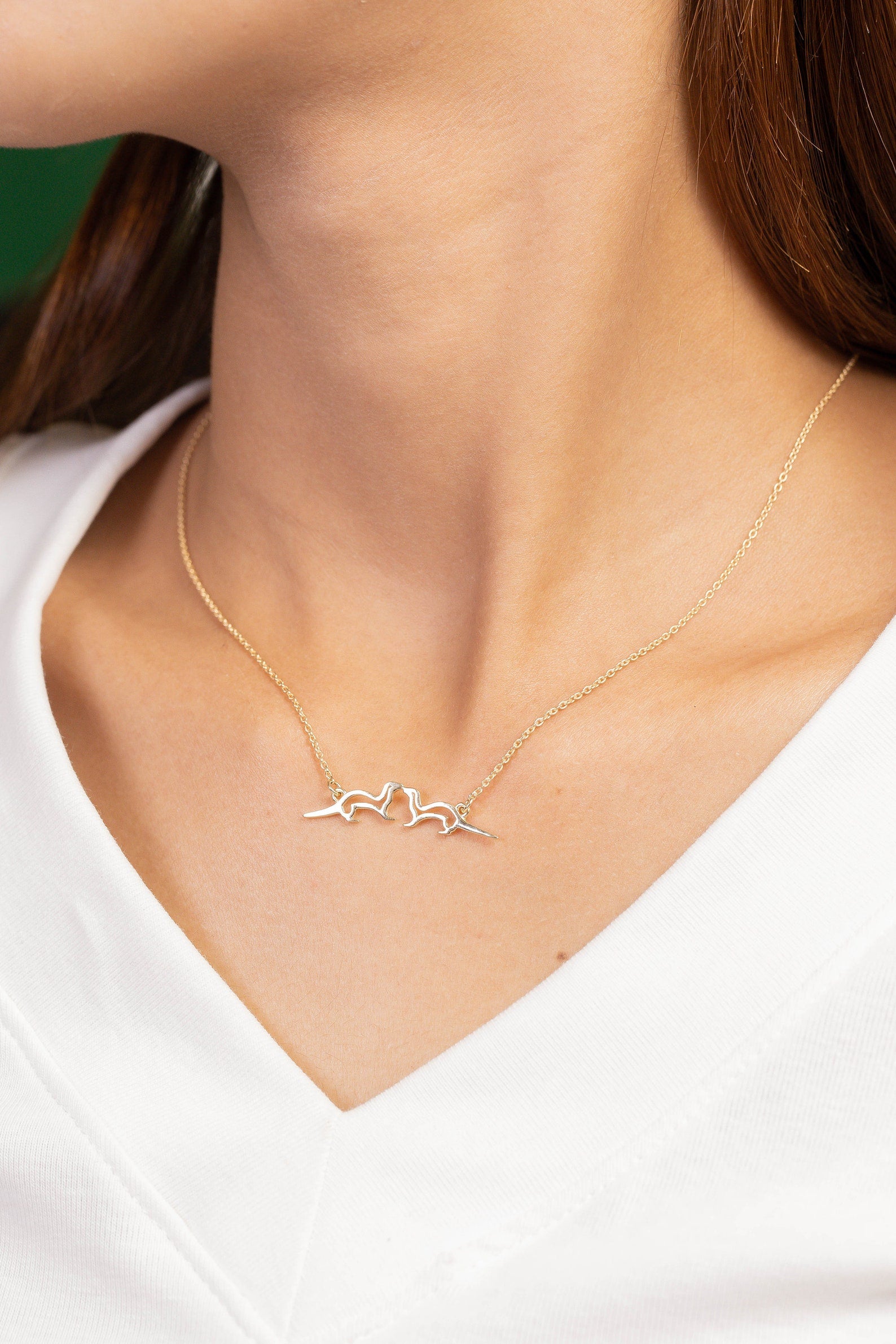 Kissing Sea Otters Necklace, Lover otter Necklace, Sea Otter Pendant, His and Her Jewelry, Animal Necklace