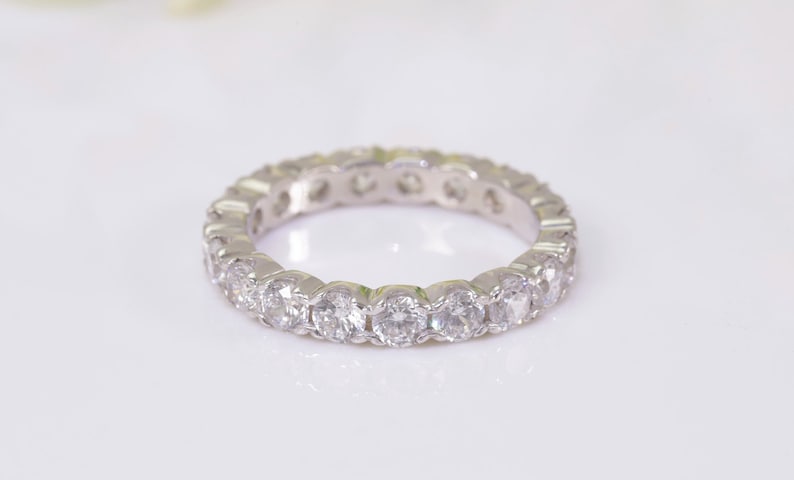 3.0mm Fishtail Diamond Eternity Ring, Fishtail Diamond Wedding Band, Full Eternity Diamond Stackable Ring Gift for Women