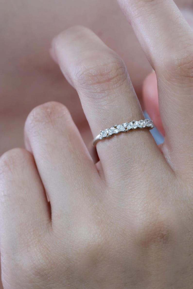 Marquise Diamond Wedding Band, Art Deco Diamond Band, Sterling Silver Half Eternity Band, Vintage Stacking Band Gift for Her
