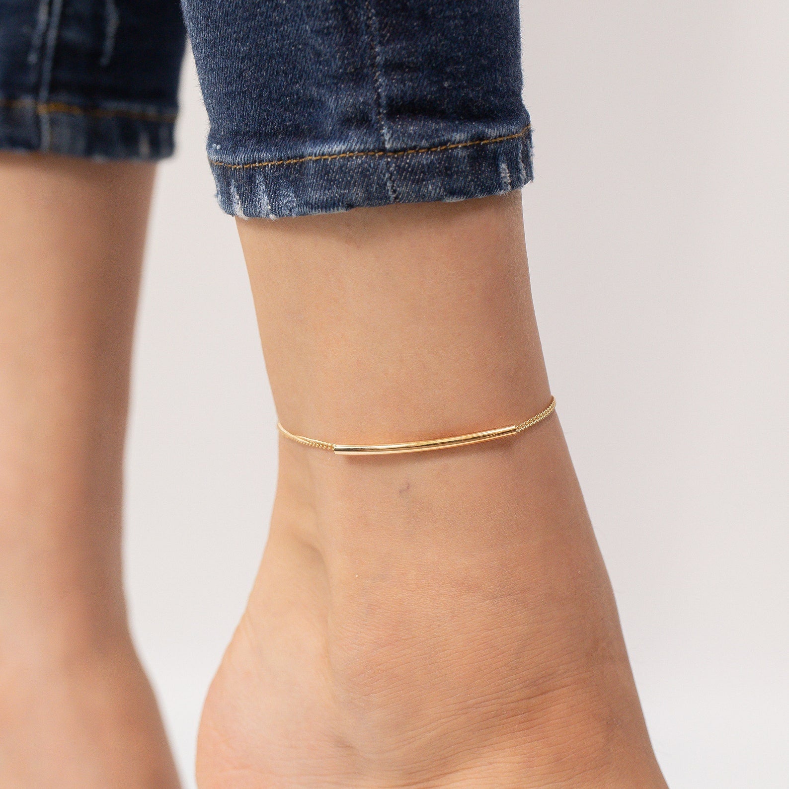 Bar Chain Anklet, Sterling Silver Rectangle Bar Ankle, Unique Anklet, Charming Anklet, Minimalist jewelry