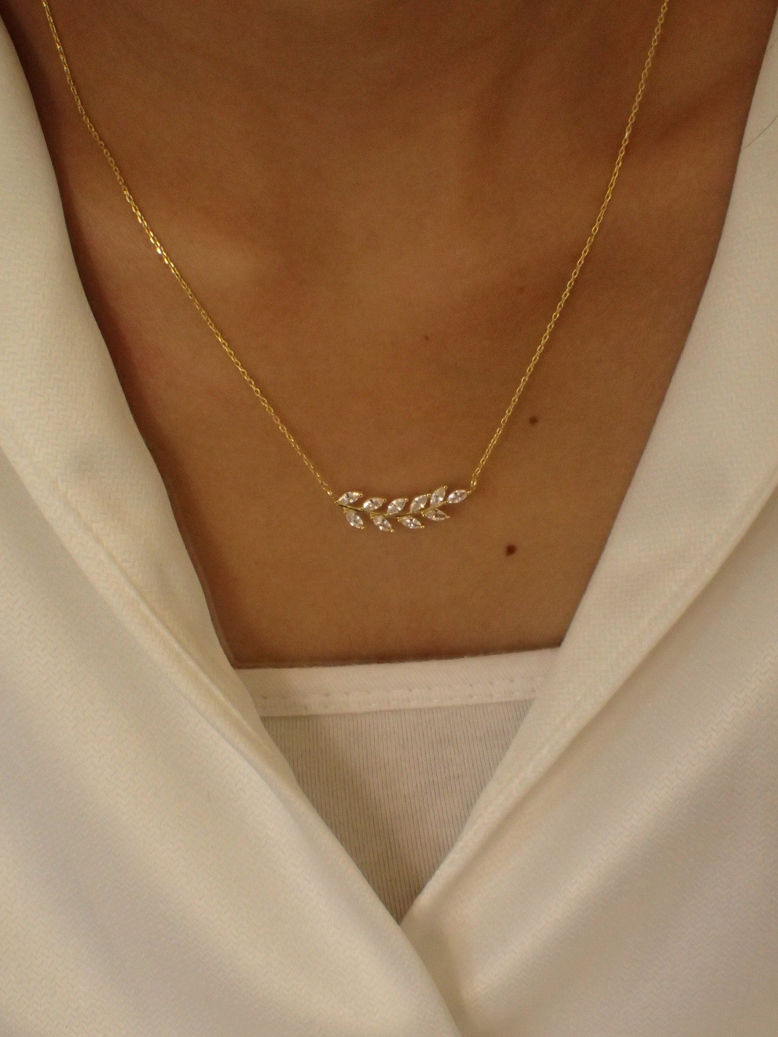 Marquise Unique Leaf Necklace / Diamond Cluster Necklace / Bridal Jewelry Pendant Necklace