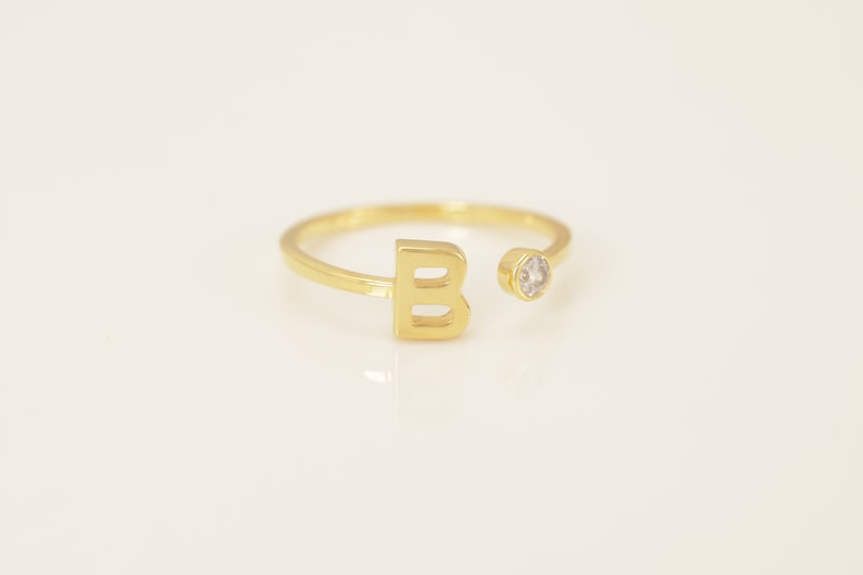 Personalized B Initial Rings, Open Cuff Ring, Dainty Initial Ring, Letter Name Ring, Gold Letter Ring, Stackable Letter Ring