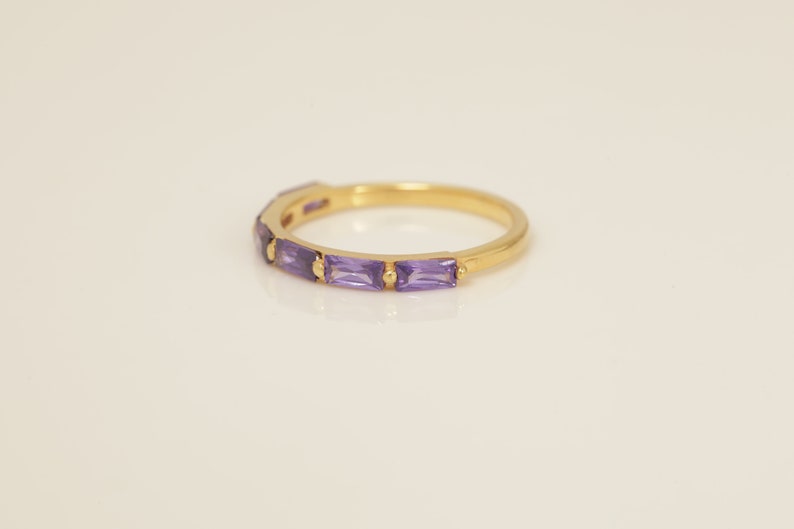 Baguette Amethyst Wedding Ring, February Birthstone Ring, Half Eternity Amethyst Ring, Promise Ring, Vintage Wedding Band