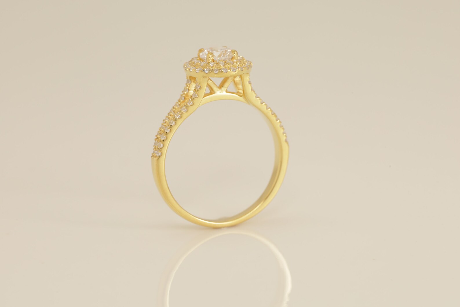 Double Halo Split Shank Engagement Ring, 0.36 CT Diamond Wedding Ring, Bridal Promise Ring for Women, Anniversary Ring