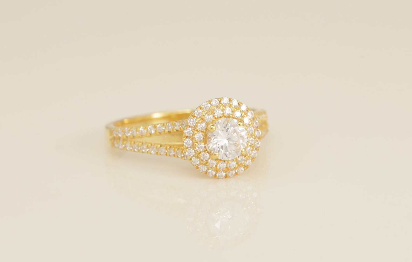 Double Halo Split Shank Engagement Ring, 0.36 CT Diamond Wedding Ring, Bridal Promise Ring for Women, Anniversary Ring