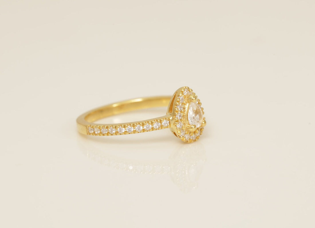 4x3mm Diamond Halo Engagement Ring, Pear Shape Diamond Wedding Ring, Unique Promise Ring for Women, Anniversary Ring