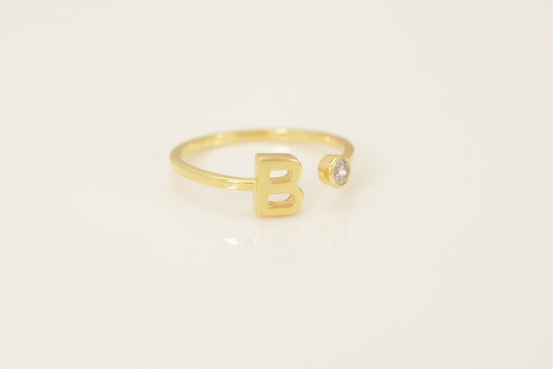 Personalized B Initial Rings, Open Cuff Ring, Dainty Initial Ring, Letter Name Ring, Gold Letter Ring, Stackable Letter Ring