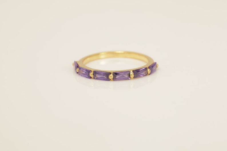 Baguette Amethyst Wedding Ring, February Birthstone Ring, Half Eternity Amethyst Ring, Promise Ring, Vintage Wedding Band