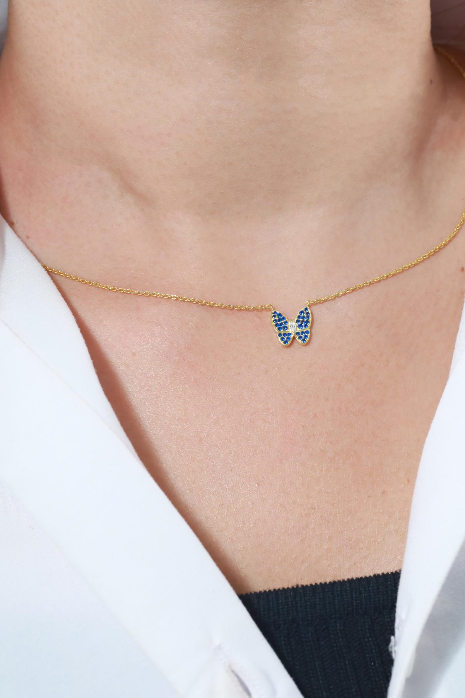 Aquamarine Butterfly Necklace, Dainty Chain Necklace, March Birthstones Gifts, Bridesmaid Gift, Minimalist Necklace Gift for Her