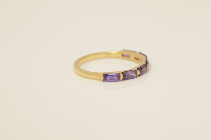 Baguette Amethyst Wedding Ring, February Birthstone Ring, Half Eternity Amethyst Ring, Promise Ring, Vintage Wedding Band