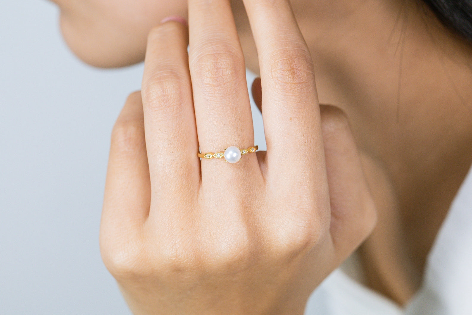 Pearl and Diamond Engagement Ring, June Birthstone, Pearl Ring, 18k Gold Unique Promise Ring, Marquise Ring