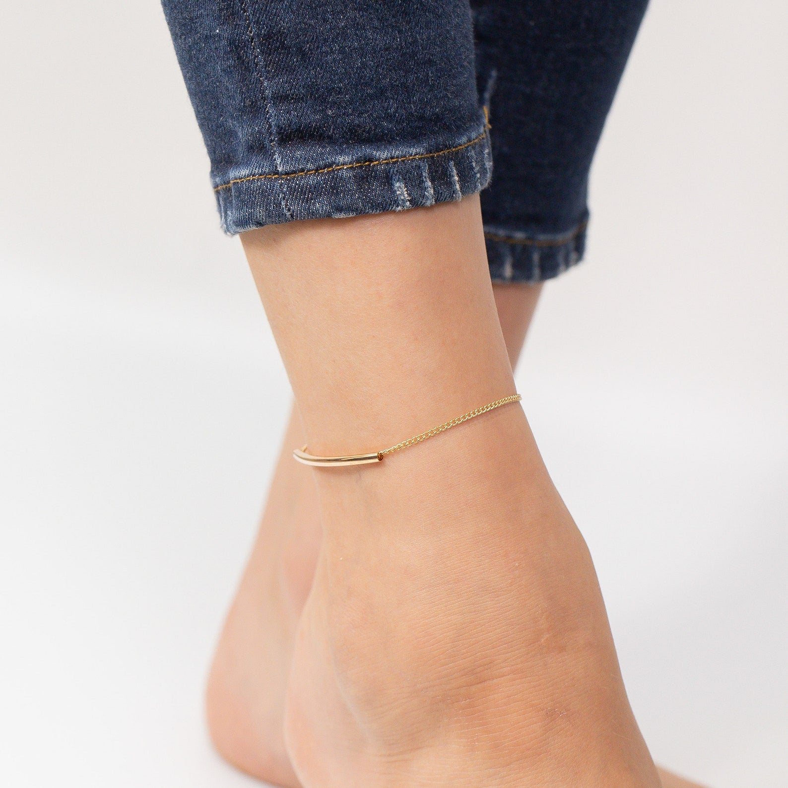 Bar Chain Anklet, Sterling Silver Rectangle Bar Ankle, Unique Anklet, Charming Anklet, Minimalist jewelry