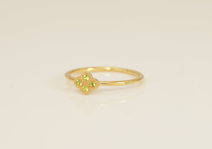 Clover Peridot Engagement Ring, Clover Wedding Ring, August Birthstones Gift, Anniversary Ring Gift for Her