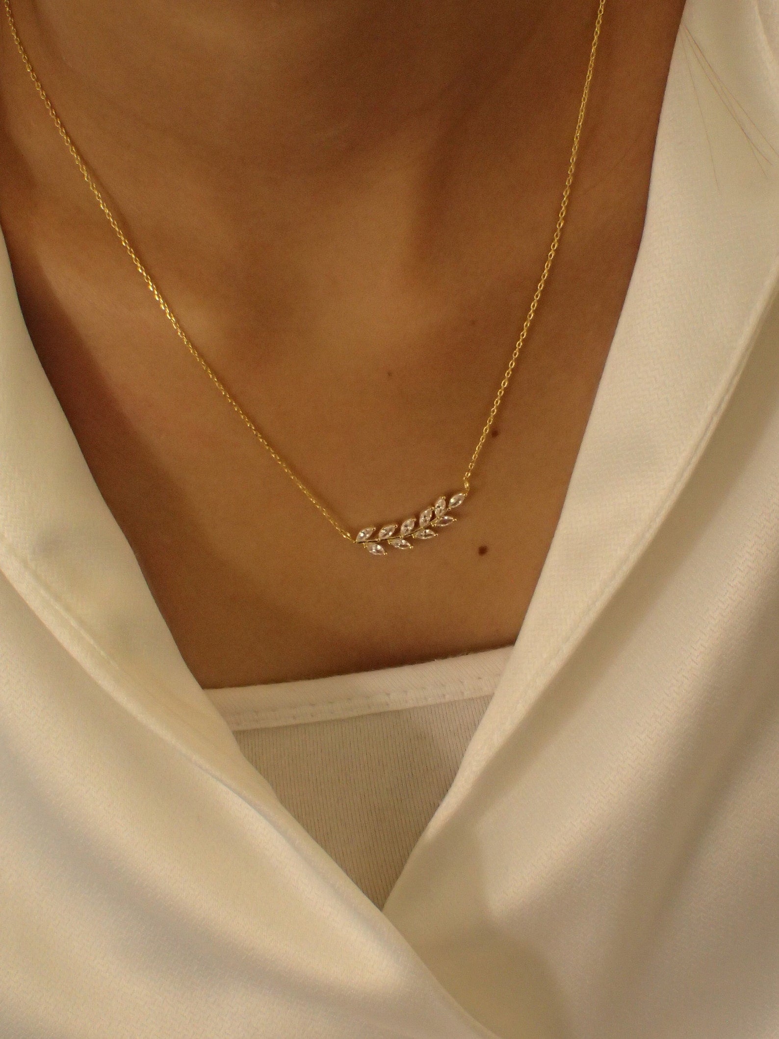 Marquise Unique Leaf Necklace / Diamond Cluster Necklace / Bridal Jewelry Pendant Necklace